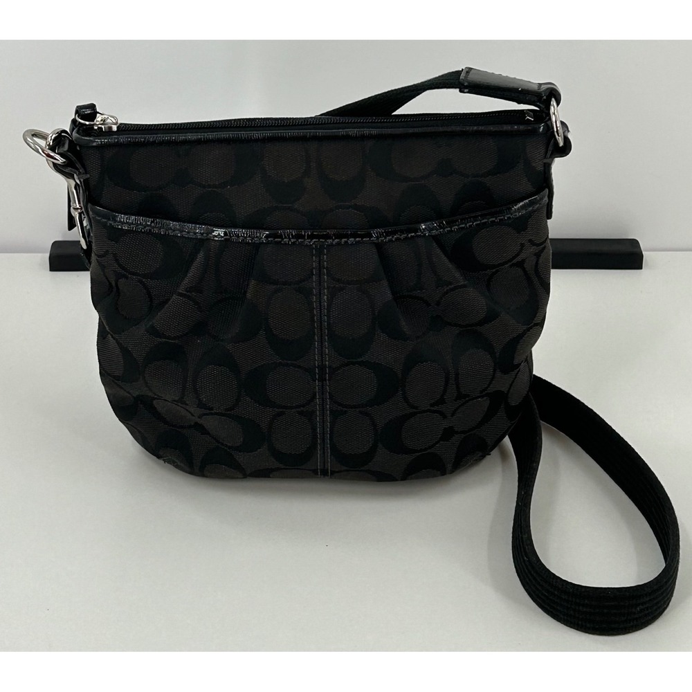 Coach Black Jacquard Signature Print‎ Crossbody Bag Adjustable Strap Small